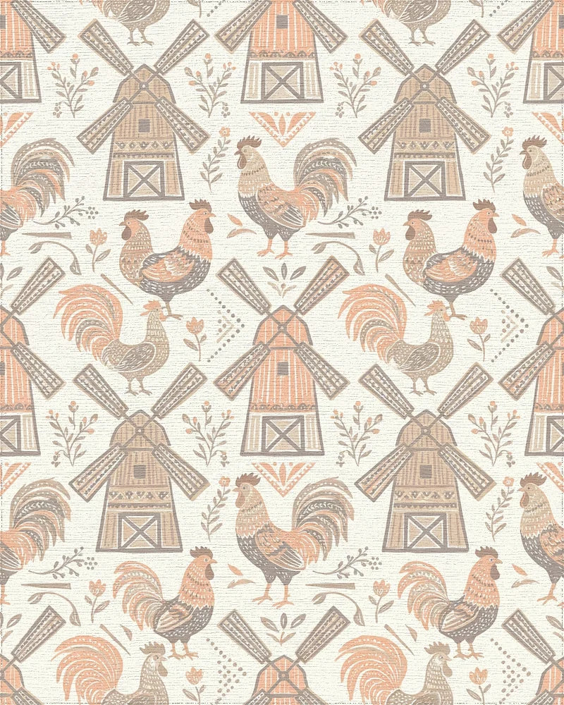 Rustic Rooster Windmill Farm Garden Rug - Cutout View