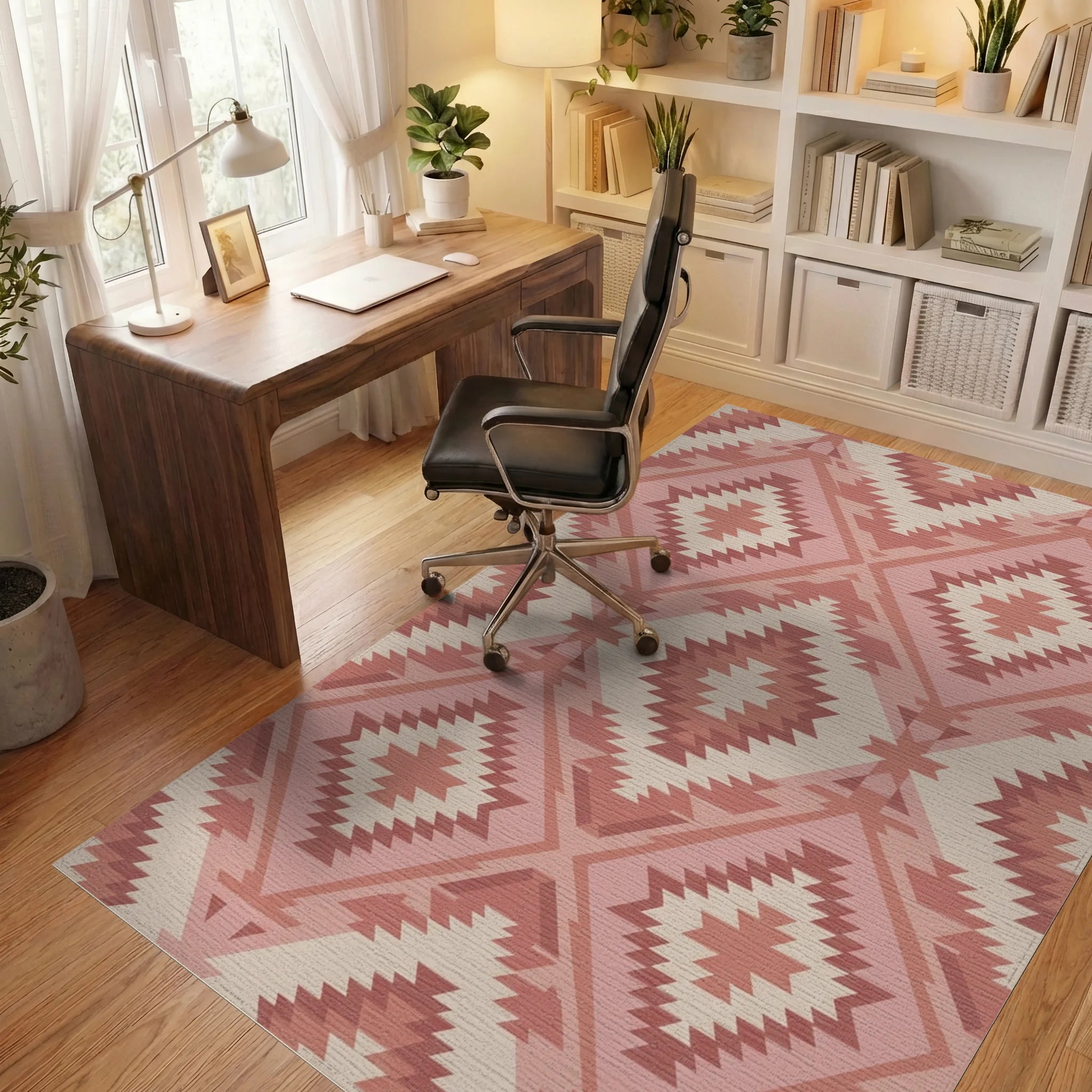 Rustic Rose Diamond Navajo Rug Office View