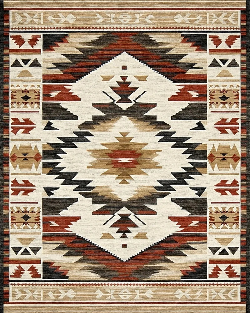 Rustic Rust Black Geometric Diamond Rug - Cutout View