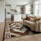 Rustic Rust Black Geometric Diamond Rug - Living Room View