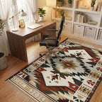 Rustic Rust Black Geometric Diamond Rug - Office View