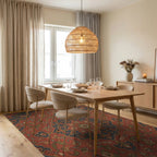 Rustic Terracotta Floral Medallion Rug Dining Room View