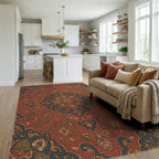 Rustic Terracotta Floral Medallion Rug Living Room View