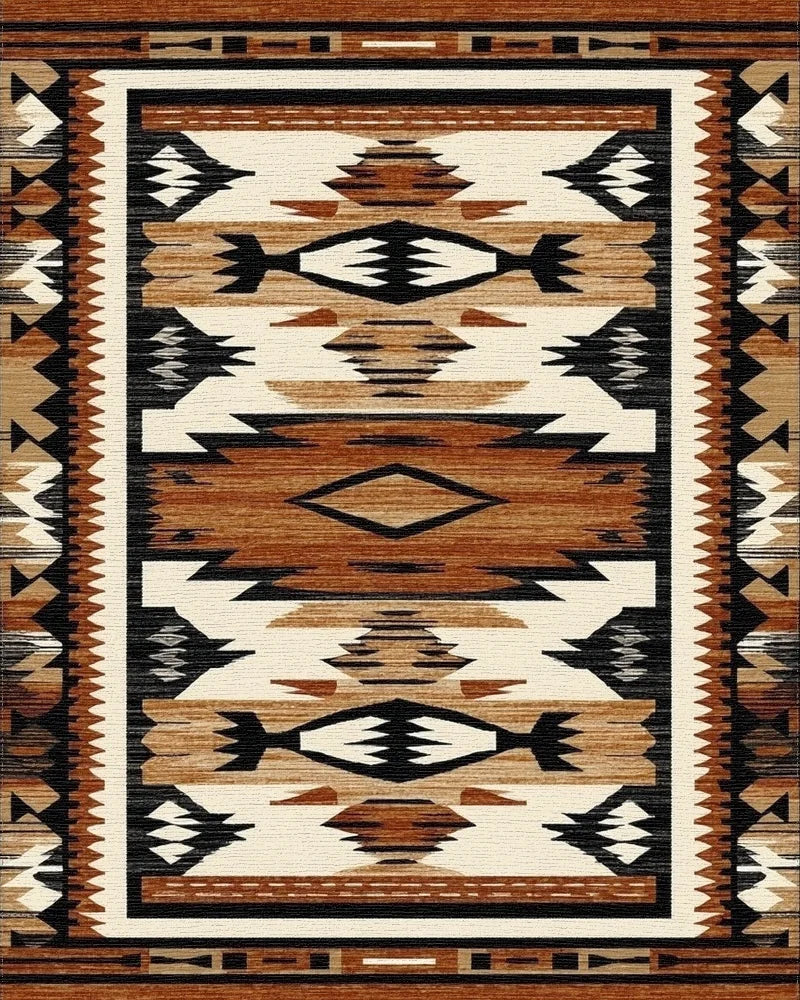 Rustic Terracotta Geometric Stepped Rug - Cutout View