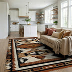Rustic Terracotta Geometric Stepped Rug - Living Room View