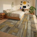 Rustic Weathered Wood Plank Assembly Rug Bedroom View