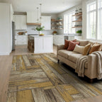 Rustic Weathered Wood Plank Assembly Rug Living Room View