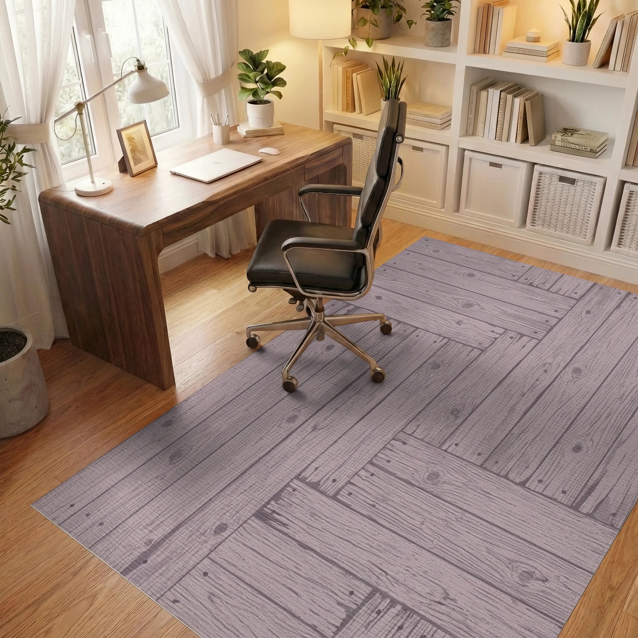 Rustic Wood Plank Parquet Rug Office View