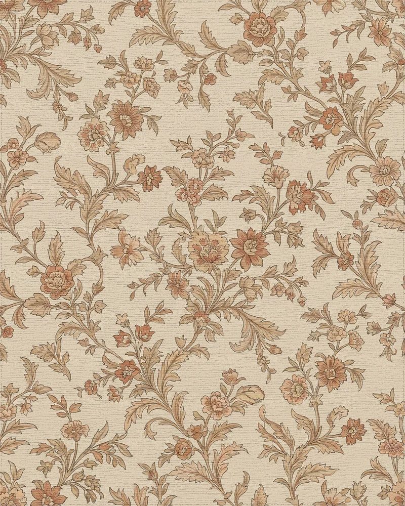 Rusty Orange Floral Vine Flourish Rug - Cutout View