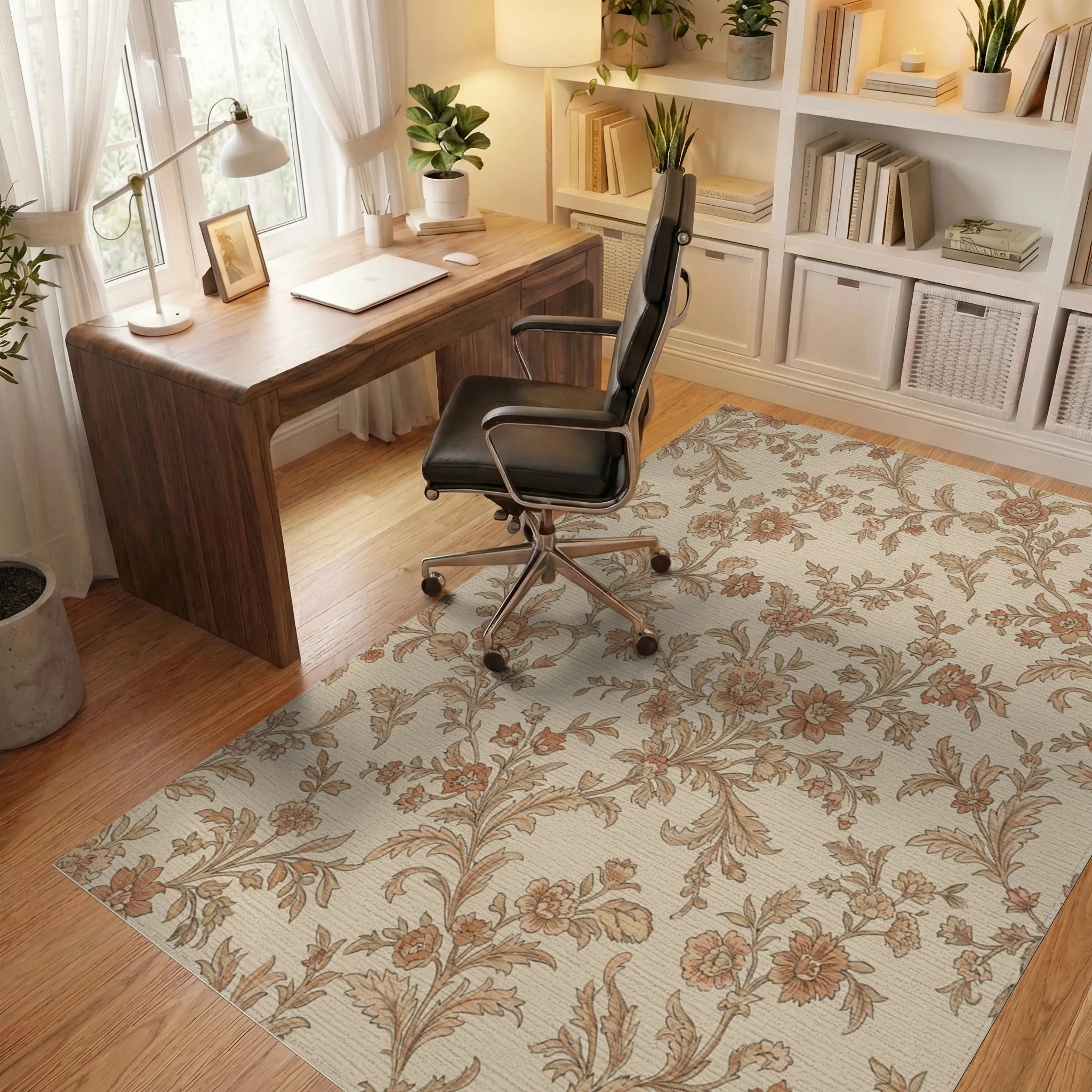Rusty Orange Floral Vine Flourish Rug Office View