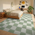 Sage Green Checkerboard Squares Rug - Bedroom View
