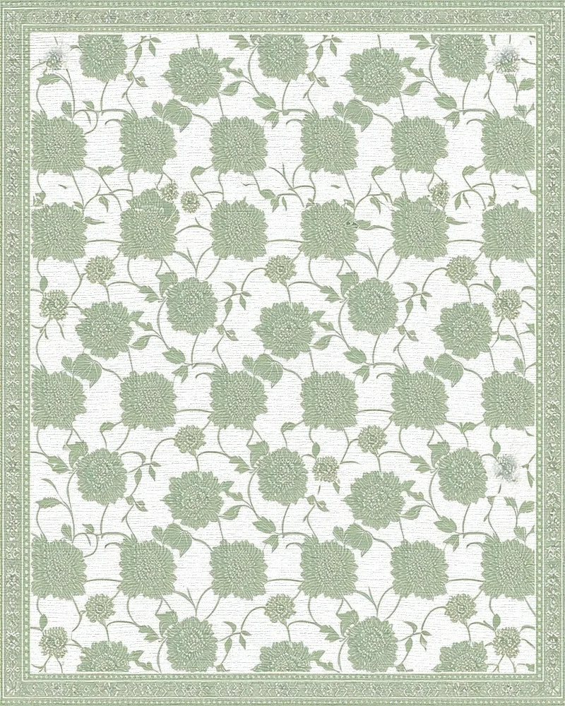 Sage Green Floral Vine Pattern Rug - Cutout View