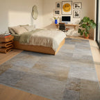Sandy Beige Stone Brick Texture Rug - Bedroom View