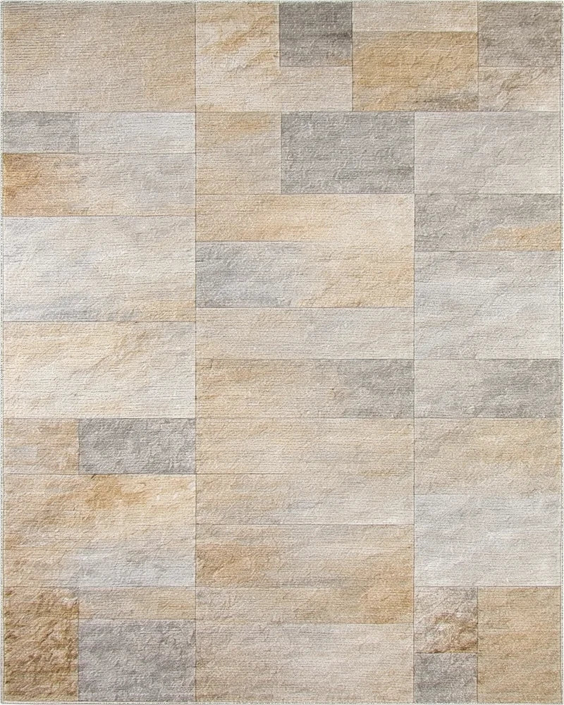 Sandy Beige Stone Brick Texture Rug - Cutout View