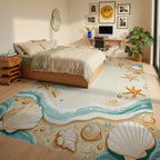 Sandy Seashell Starfish Teal Wave Rug - Bedroom View