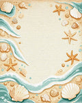 Sandy Seashell Starfish Teal Wave Rug - Cutout View