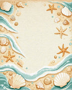 Sandy Seashell Starfish Teal Wave Rug - Cutout View