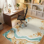 Sandy Seashell Starfish Teal Wave Rug - Office View