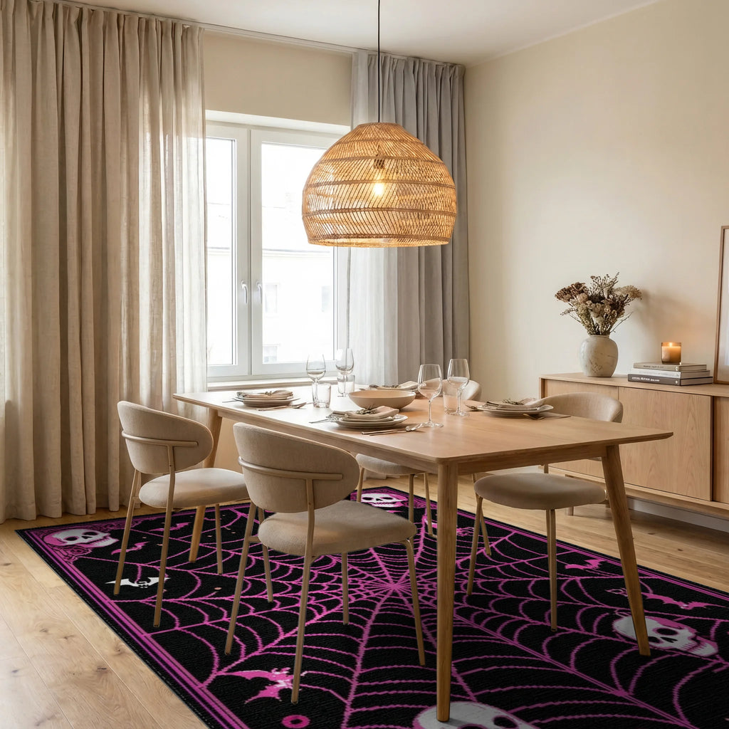 Scary Halloween Skull Bat Web Design Rug - Dining Room View