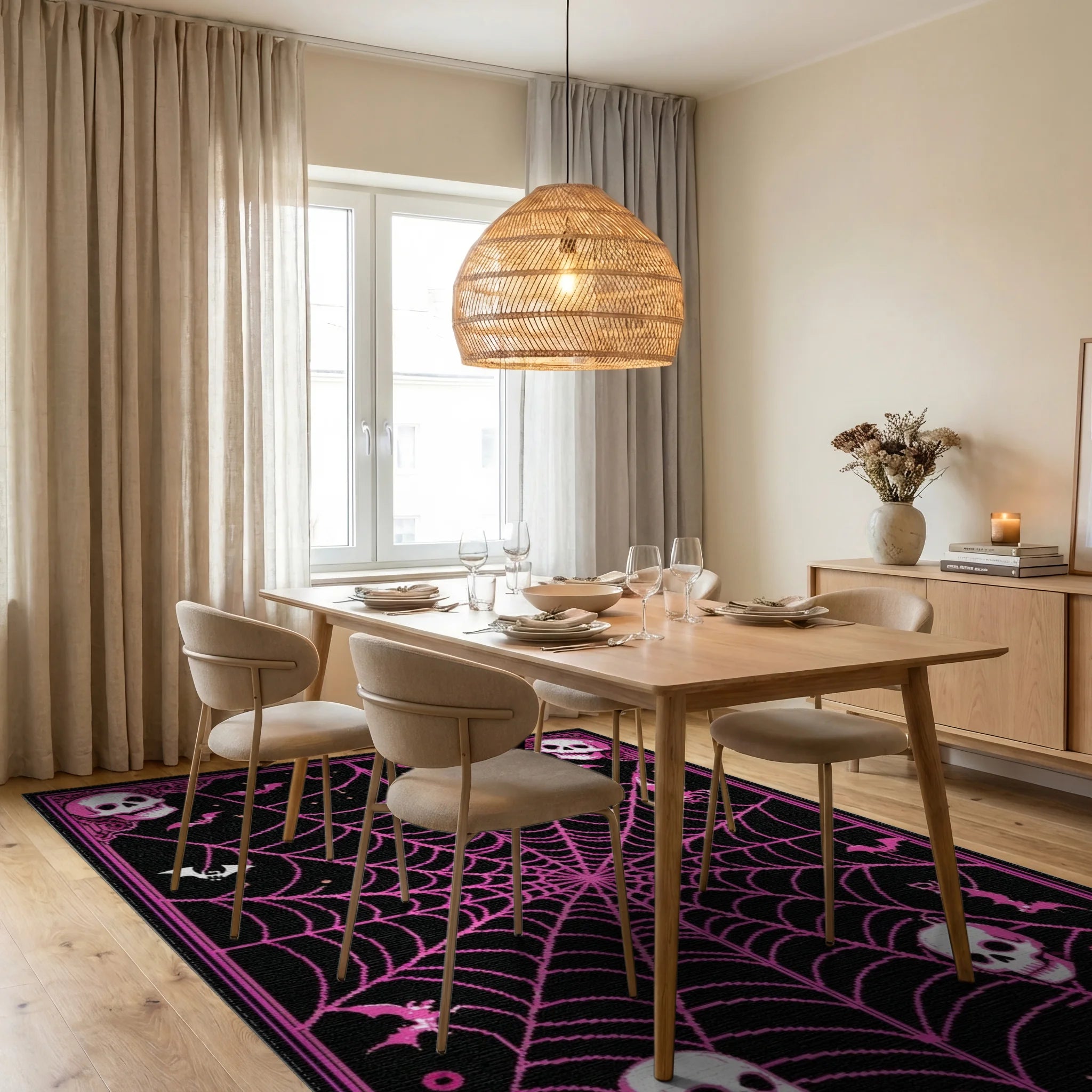Scary Halloween Skull Bat Web Design Rug - Dining Room View