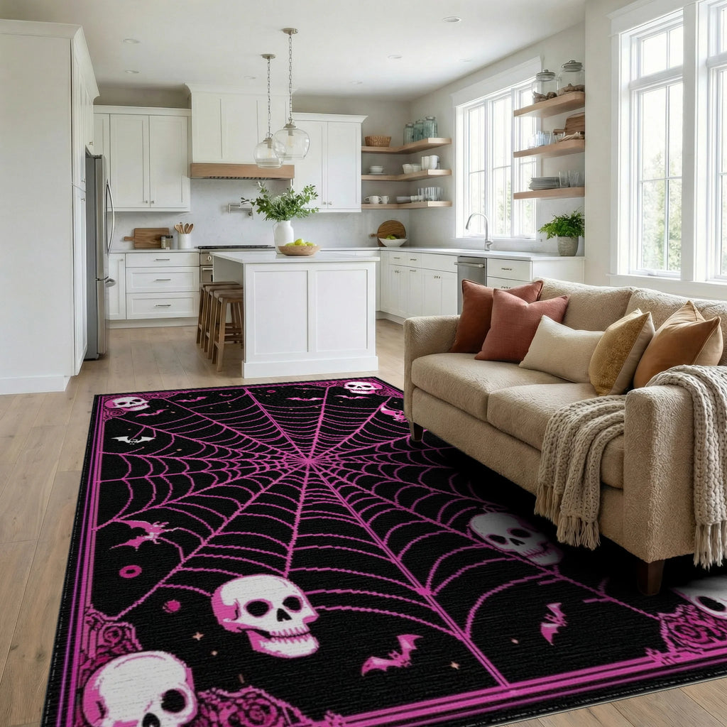 Scary Halloween Skull Bat Web Design Rug - Living Room View