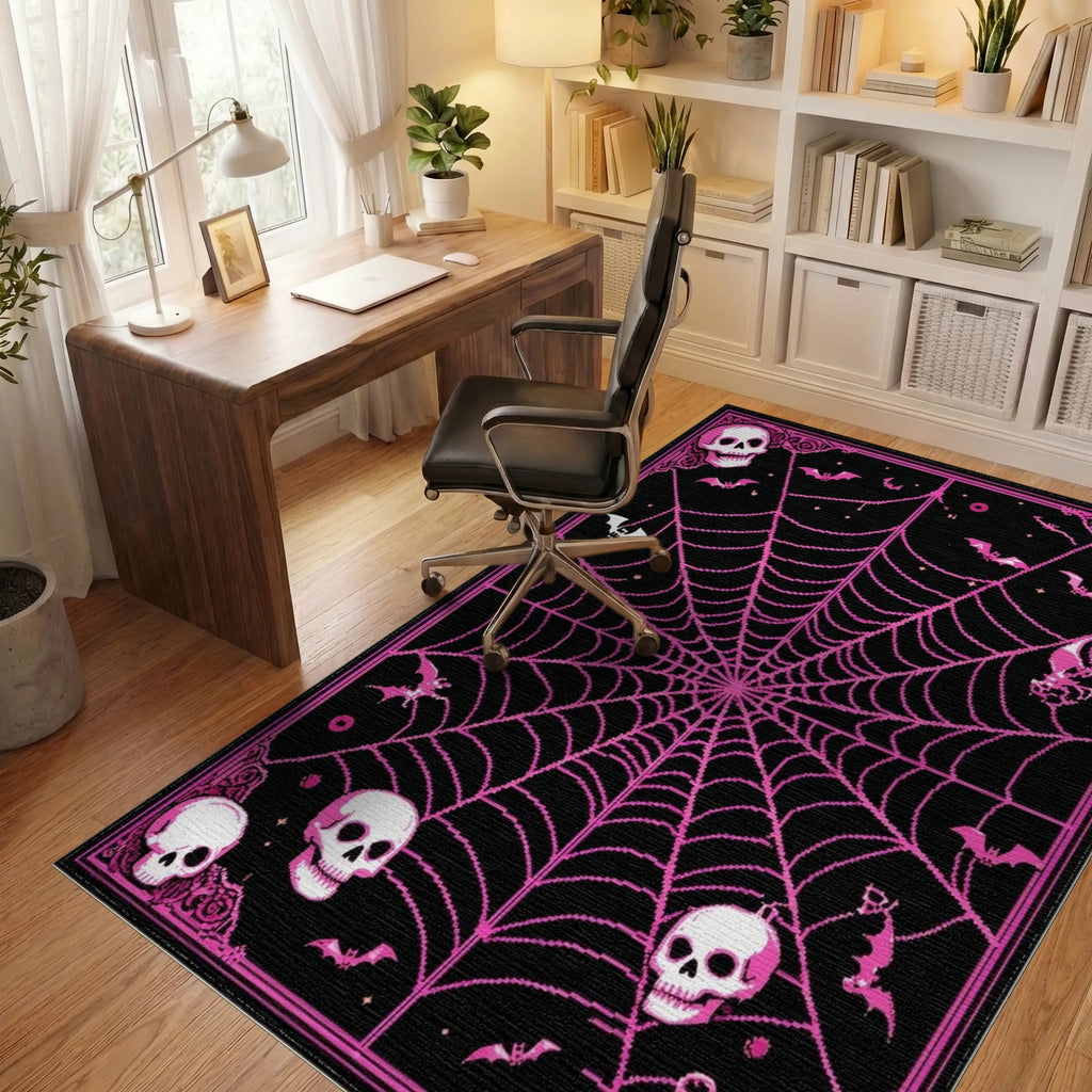 Scary Halloween Skull Bat Web Design Rug - Office View