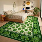 Scattered Shamrock Green Border Rug - Bedroom View