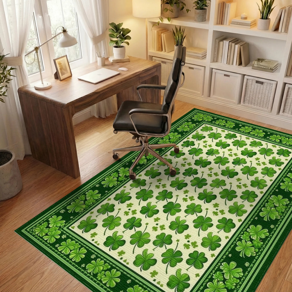 Scattered Shamrock Green Border Rug - Office View