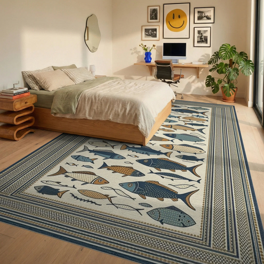 School Of Fish Marine Life Rug - Bedroom View