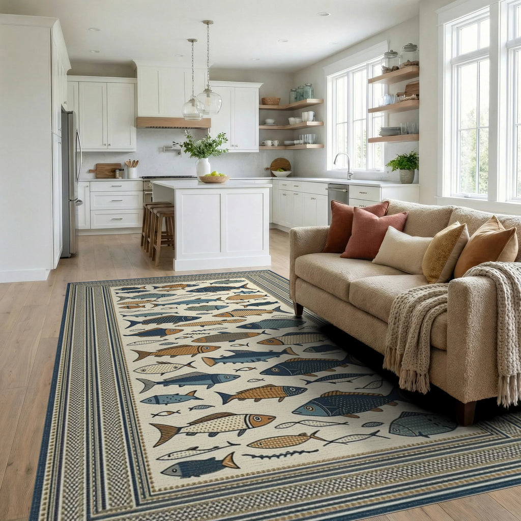 School Of Fish Marine Life Rug - Living Room View