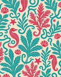 Seahorse Coral Teal and Red Marine Rug - Cutout View