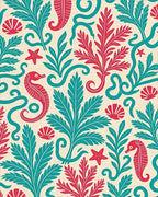 Seahorse Coral Teal and Red Marine Rug - Cutout View