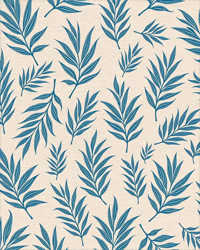 Seamless Blue Fern Leaf Pattern Rug - Cutout View