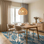 Seamless Blue Fern Leaf Pattern Rug Dining Room View
