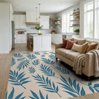 Seamless Blue Fern Leaf Pattern Rug Living Room View