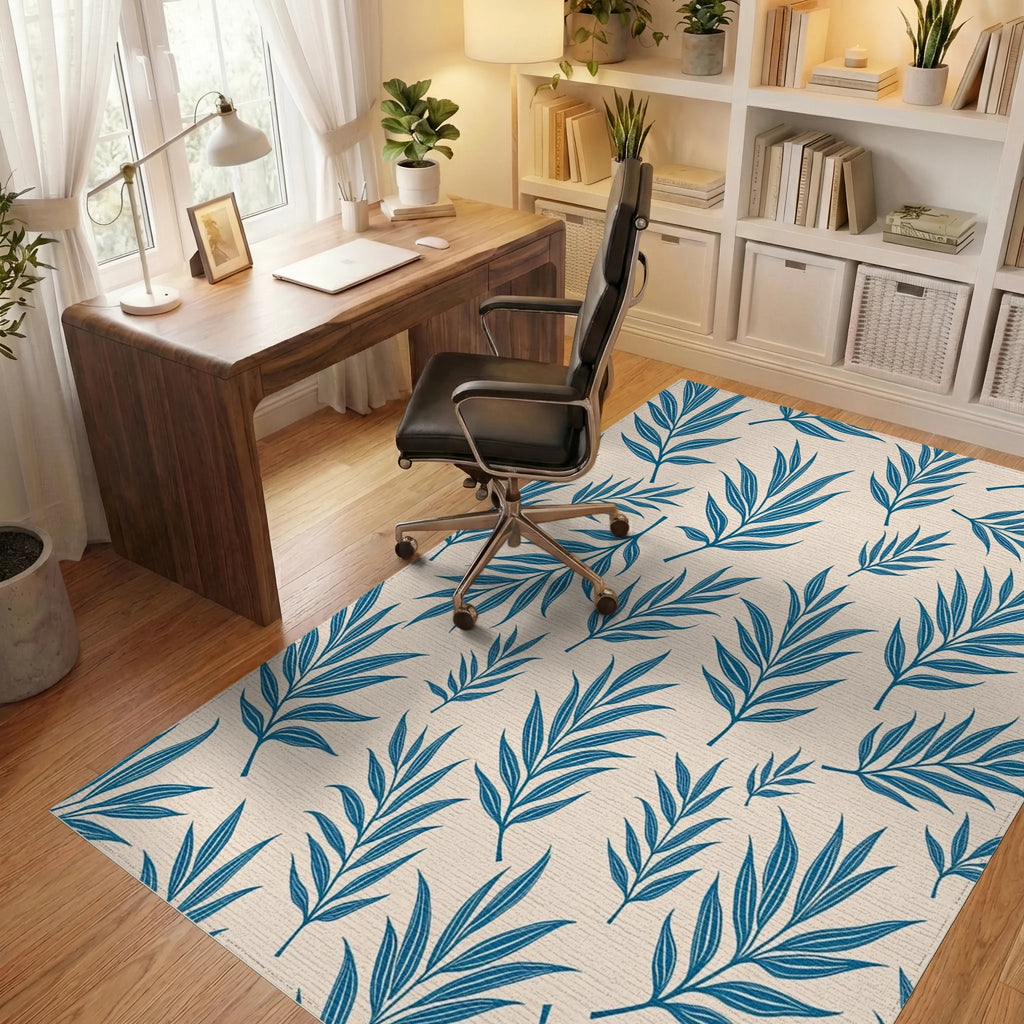 Seamless Blue Fern Leaf Pattern Rug Office View
