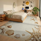 Seashell Starfish Sandy Beach Collection Rug - Bedroom View