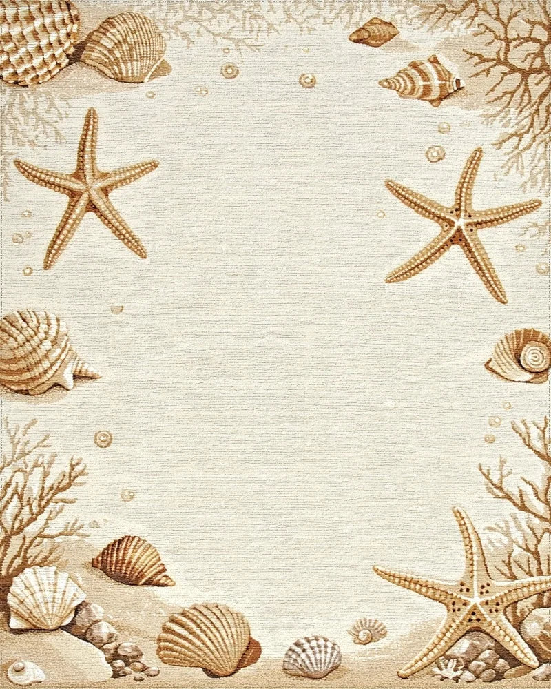 Seashell Starfish Sandy Beach Collection Rug - Cutout View