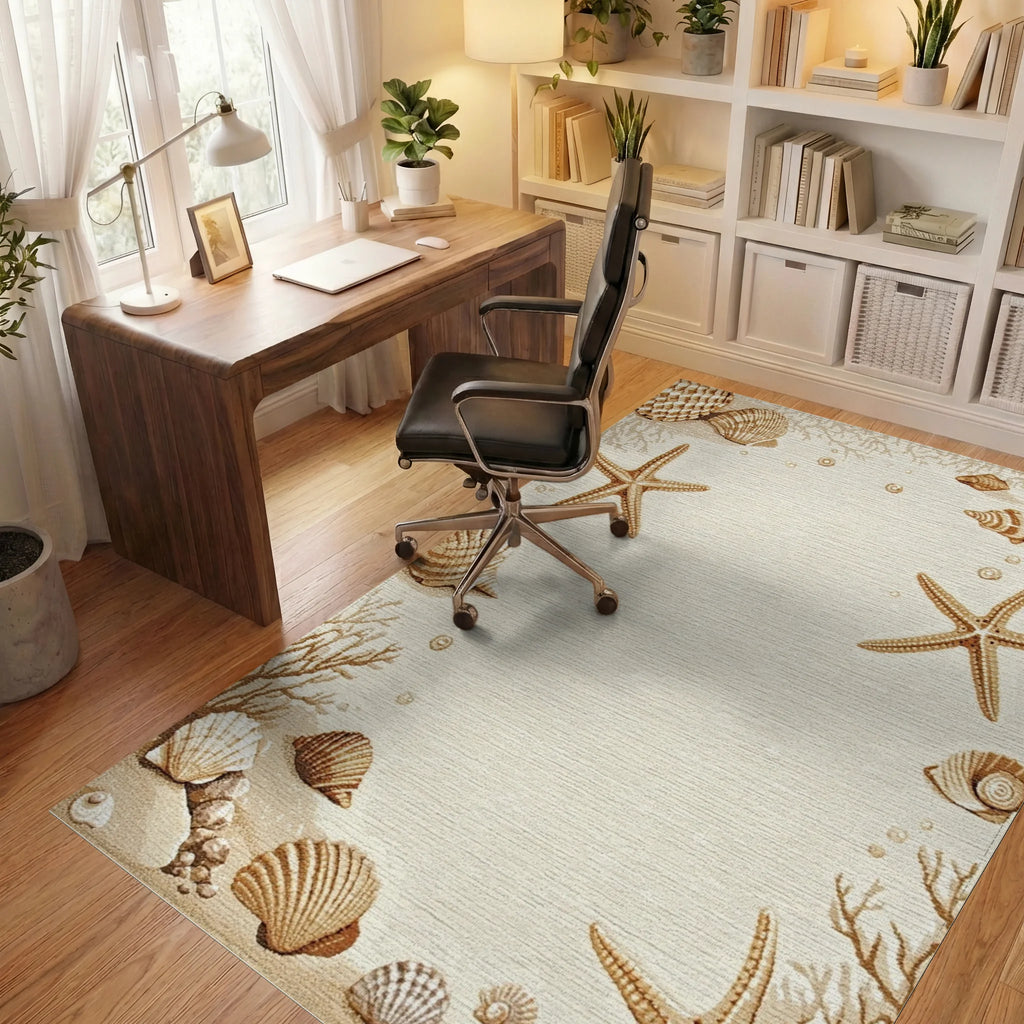 Seashell Starfish Sandy Beach Collection Rug - Office View