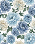 Serene Blue Cream Floral Watercolor Blossoms Rug - Cutout View