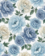 Serene Blue Cream Floral Watercolor Blossoms Rug - Cutout View