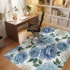 Serene Blue Cream Floral Watercolor Blossoms Rug Office View