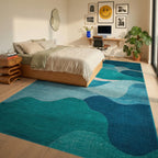 Serene Blue Ocean Waves Abstract Rug Bedroom View