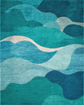 Serene Blue Ocean Waves Abstract Rug - Cutout View