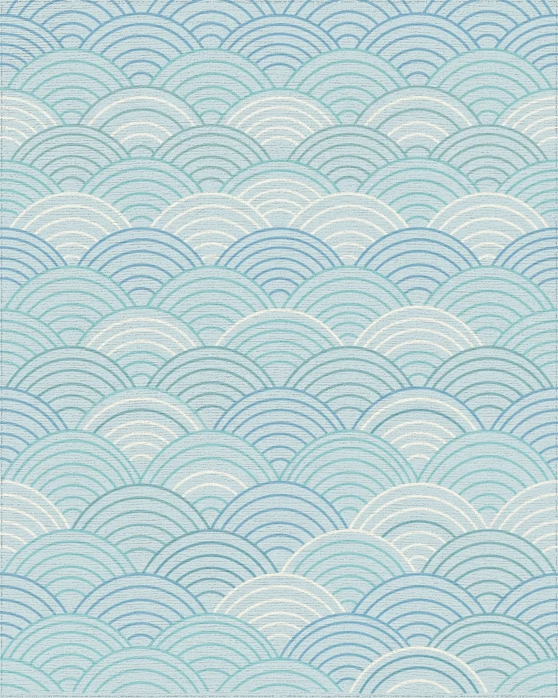 Serene Blue Scalloped Wave Rug - Cutout View