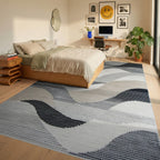Serene Gray Wave Abstract Rug - Bedroom View