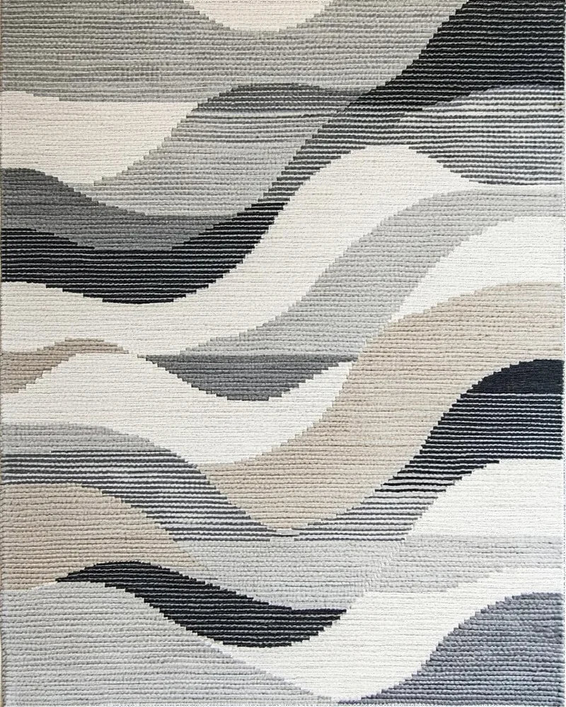 Serene Gray Wave Abstract Rug - Cutout View