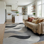 Serene Gray Wave Abstract Rug - Living Room View