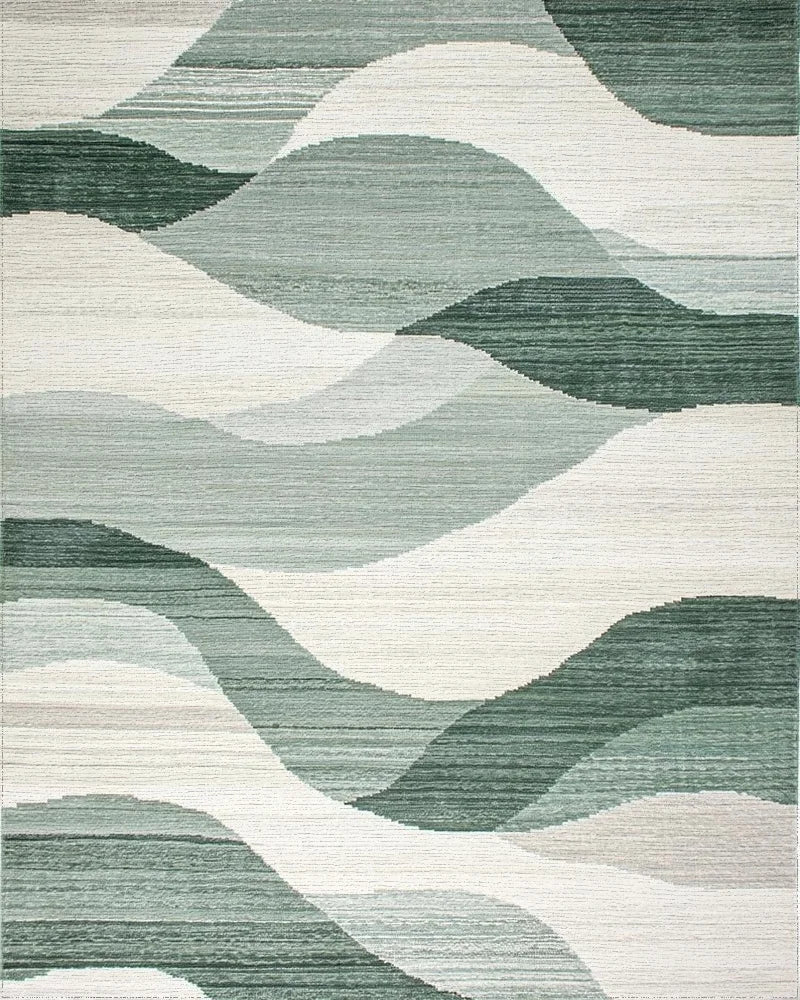 Serene Green Wavy Landscape Rug - Cutout View