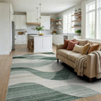 Serene Green Wavy Landscape Rug - Living Room View